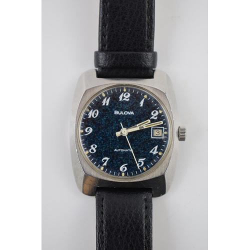 159 - Gentleman's vintage Bulova automatic date wrist watch, comprising a round black dial. Stainless stee... 