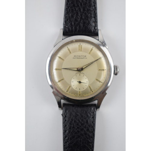 160 - Gentleman's vintage Monitor Antimagnetic Incabloc wrist watch, comprising a round silver tone dial w... 