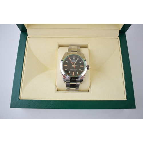 175 - 2021 Rolex Milgaus Ref 116400 GV benefiting from the sought after discontinued green glass. Includes... 