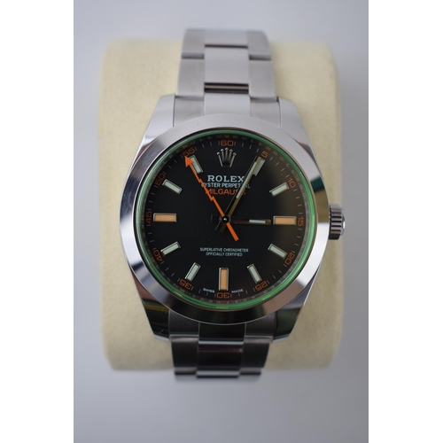 175 - 2021 Rolex Milgaus Ref 116400 GV benefiting from the sought after discontinued green glass. Includes... 