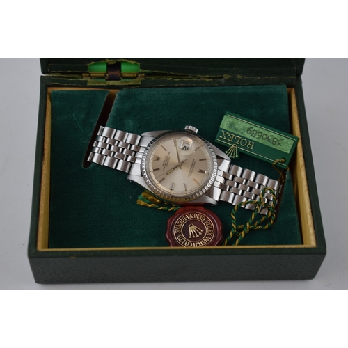 178 - Rolex Oyster Perpetual Datejust, 1976 stainless steel gentleman's wristwatch. 36mm case. Ref. 1603. ... 