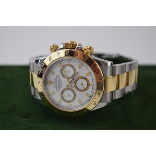 179 - Rolex Daytona gentleman's stainless steel and 18ct yellow gold wristwatch, white dial signed Rolex,O... 