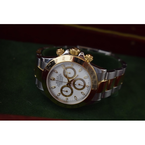 179 - Rolex Daytona gentleman's stainless steel and 18ct yellow gold wristwatch, white dial signed Rolex,O... 