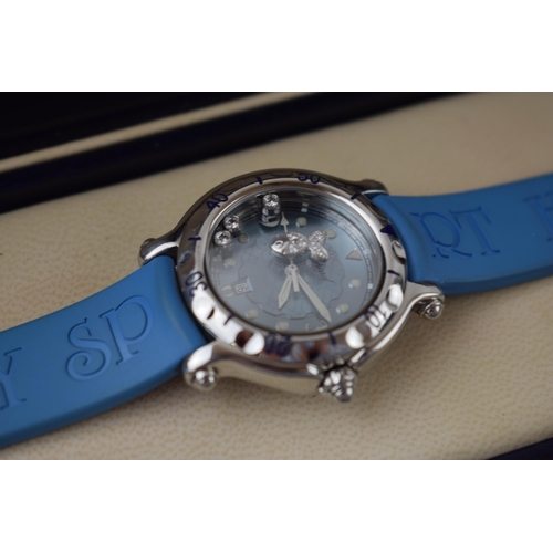 180 - Chopard lady's stainless steel, wristwatch, 'Happy Sport, Limited Edition', Ice Blue dial with baton... 