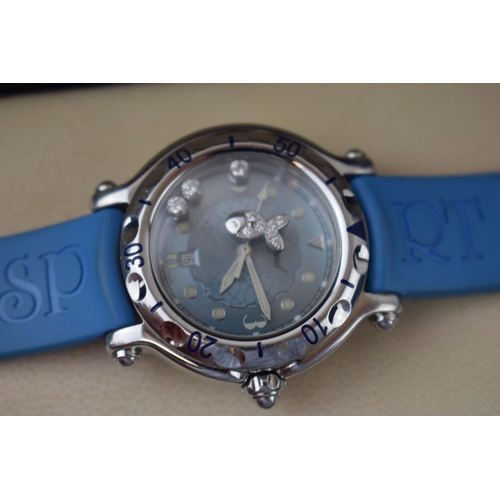 180 - Chopard lady's stainless steel, wristwatch, 'Happy Sport, Limited Edition', Ice Blue dial with baton... 