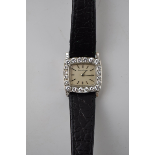 181 - Ladie's vintage 18ct white gold Jaeger Le Coultre cocktail watch, comprising a rectangular dial with... 