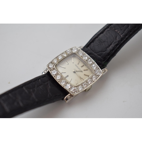 181 - Ladie's vintage 18ct white gold Jaeger Le Coultre cocktail watch, comprising a rectangular dial with... 