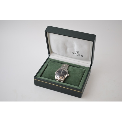 182 - Rolex Air King Ref. 5500 1975, circular black dial with baton hour markers,  stainless steel case, R... 