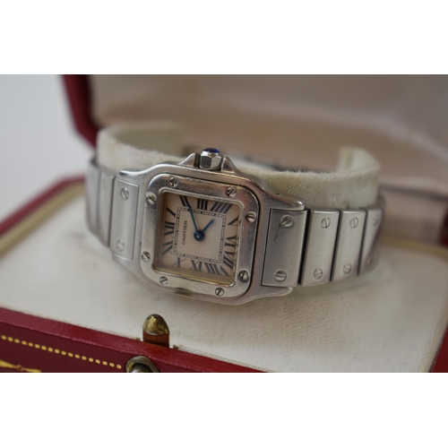 183 - Must De Cartier 'Santos Galbee' ladies bracelet watch. Stainless steel case with  Roman numerals. Or... 