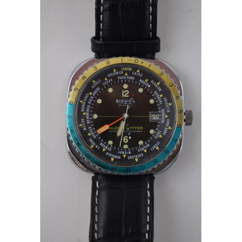 189A - Gentleman's vintage Sicura by Breitling Globetrotter date 23 jewels wrist watch, comprising a round ... 