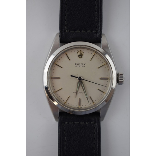 190 - Rolex Oyster Precision gentleman's wristwatch. 34mm case  Silver tone dial with applied baton marker... 