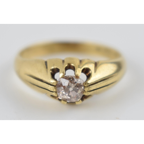 198 - 9ct gold gentleman's ring set with single diamond, circa 0.5ct, 3.2 grams, size Q.