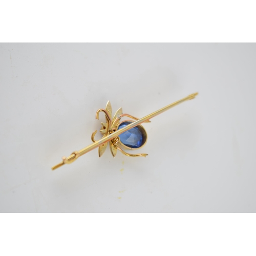 201 - Edwardian 9ct gold brooch, in the form of a spider, set with pearls and similar stones, base metal p... 