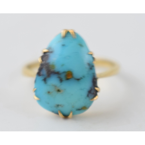 203 - Victorian 9ct gold ring set with pear shape turquoise, 2.2 grams, size L/M.