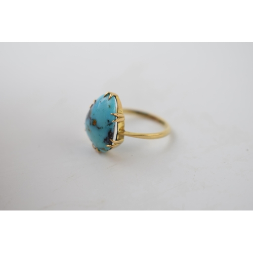 203 - Victorian 9ct gold ring set with pear shape turquoise, 2.2 grams, size L/M.