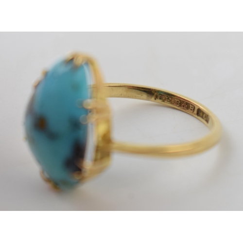 203 - Victorian 9ct gold ring set with pear shape turquoise, 2.2 grams, size L/M.