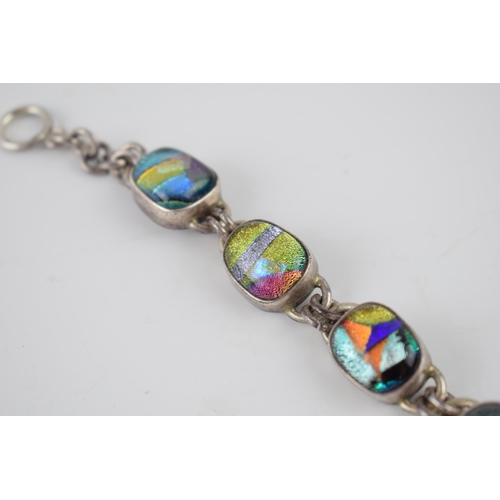 228 - Silver 925 chunky ladies bracelet set with colourful inserts, 36.4 grams, 19cm long.