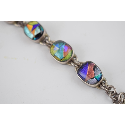 228 - Silver 925 chunky ladies bracelet set with colourful inserts, 36.4 grams, 19cm long.