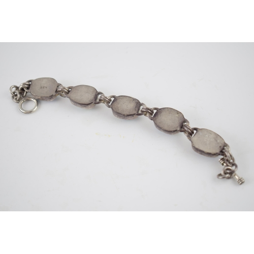 228 - Silver 925 chunky ladies bracelet set with colourful inserts, 36.4 grams, 19cm long.