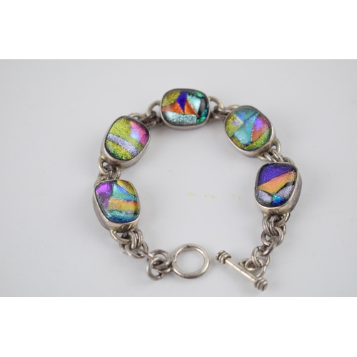 228 - Silver 925 chunky ladies bracelet set with colourful inserts, 36.4 grams, 19cm long.