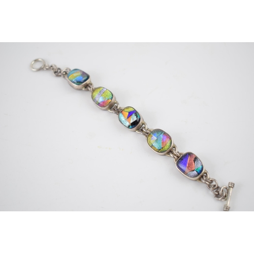 228 - Silver 925 chunky ladies bracelet set with colourful inserts, 36.4 grams, 19cm long.