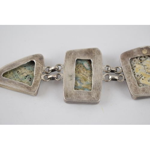 230 - Silver 925 chunky ladies bracelet set with abalone panels, 32.9 grams, 21cm long.