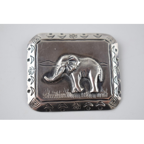 232 - South Africa sterling silver brooch with an embossed elephant, 16.9 grams, 47mm wide.