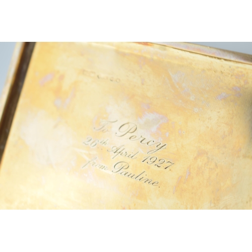 274 - 9ct gold hallmarked cigarette case weight 110 grams, bears lightly engraved dedication to the inside... 