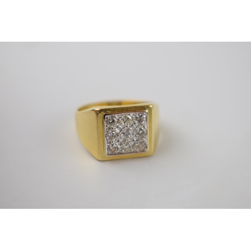 286 - Gents yellow gold 18ct dress ring set with 9 diamonds in a white gold setting.  Ring size Q, weight ... 