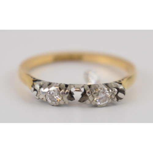 297 - Antique 18ct gold and platinum diamond ring, missing stones, with 1 loose, 2.1 grams, size N.