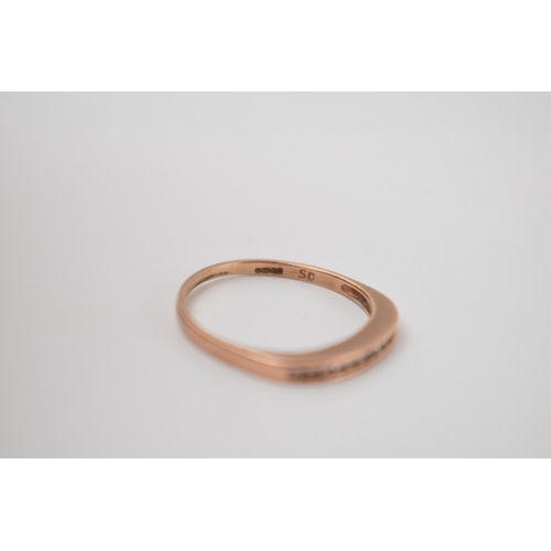 303 - 9ct rose gold diamond half eternity ring, 1.4 grams, size P.