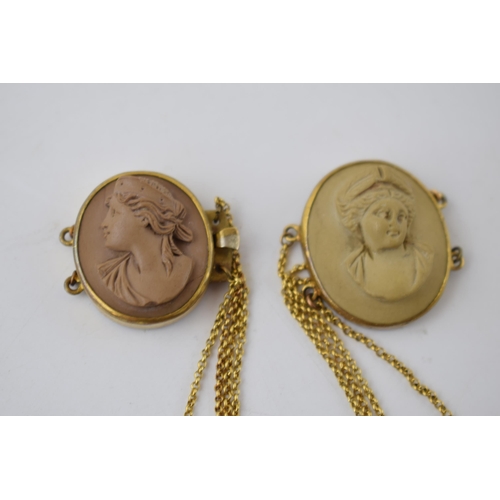 321 - Victorian Grand Tour 18ct gold chain love cameo necklace, with base metal mounts, total weight 12.7 ... 