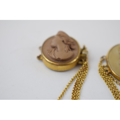 321 - Victorian Grand Tour 18ct gold chain love cameo necklace, with base metal mounts, total weight 12.7 ... 