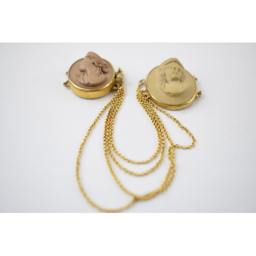 321 - Victorian Grand Tour 18ct gold chain love cameo necklace, with base metal mounts, total weight 12.7 ... 