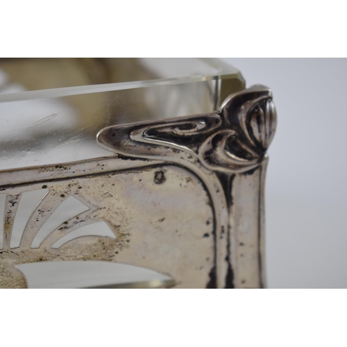 49 - Hallmarked continental silver, believed to be Austrian, Art Nouveau table centre piece with glass li... 