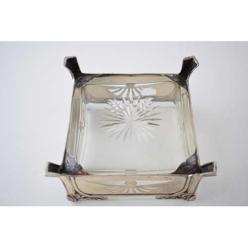 49 - Hallmarked continental silver, believed to be Austrian, Art Nouveau table centre piece with glass li... 