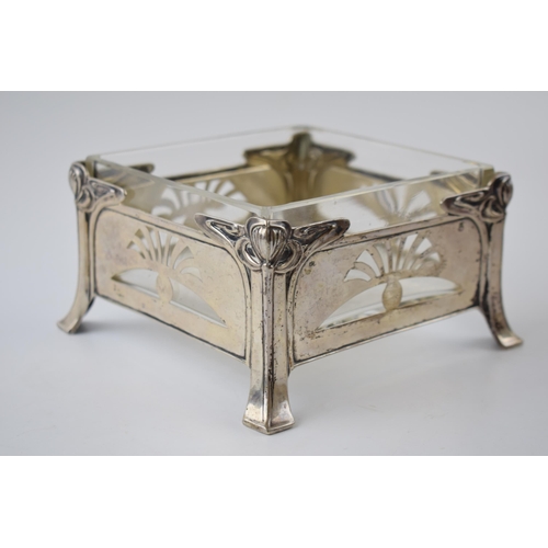 49 - Hallmarked continental silver, believed to be Austrian, Art Nouveau table centre piece with glass li... 