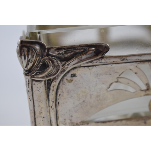 49 - Hallmarked continental silver, believed to be Austrian, Art Nouveau table centre piece with glass li... 