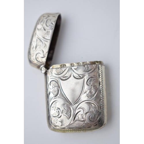 70 - Hallmarked silver vesta case with engraved decoration, 16.2 grams, Birmingham 1897.