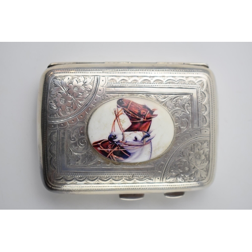 77 - Silver cigarette case with transfer decoration featuring a pair of horses, Birmingham 1899, 89.7 gra... 