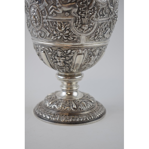 82 - Victorian silver ewer of baluster form, by Aflred Ivory, London 1866, retailed by Elkington & Co of ... 