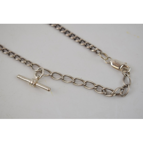 92 - Antique silver graduated albert chain, hallmarked every link. with later addition T bar and lobster ... 