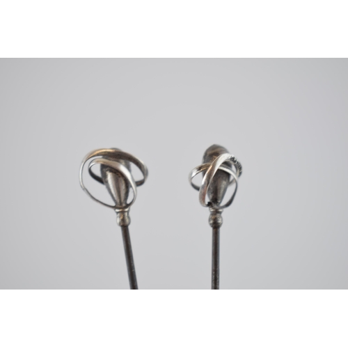 143 - A pair of silver Charles Horner hat pins, Chester hallmark, 17cm long (2).