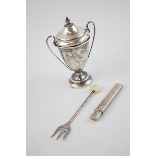 151 - Miniature silver trophy cup, pedestal base and detachable lid, 30.4 grams, Birmingham 1929, a silver... 