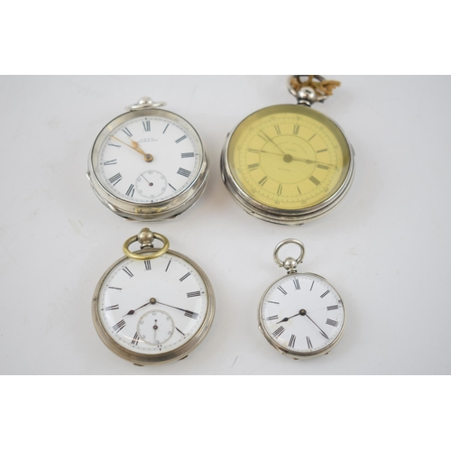 192 - A collection of silver pocket watches to include a Waltham example, an Improved Chronograph and 2 ot... 