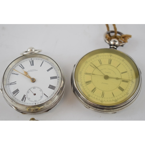 192 - A collection of silver pocket watches to include a Waltham example, an Improved Chronograph and 2 ot... 