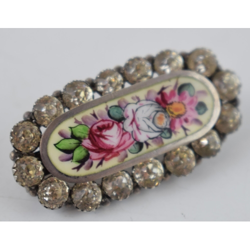 360 - Liberty & Co sterling silver vintage brooch, with floral enamel centre, surrounded by paste stones, ... 