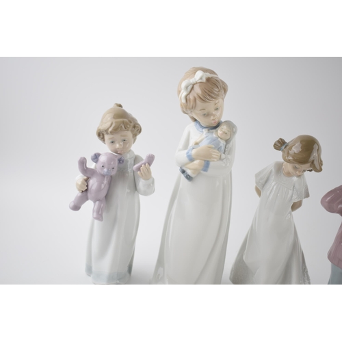 147 - Nao by Lladro figures to include Sleepy Head, girl with broken teddy bear, with 2 others (4).