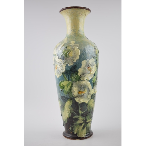 151 - Large Doulton Impasto vase with relief mold flowers (af), 42cm tall.