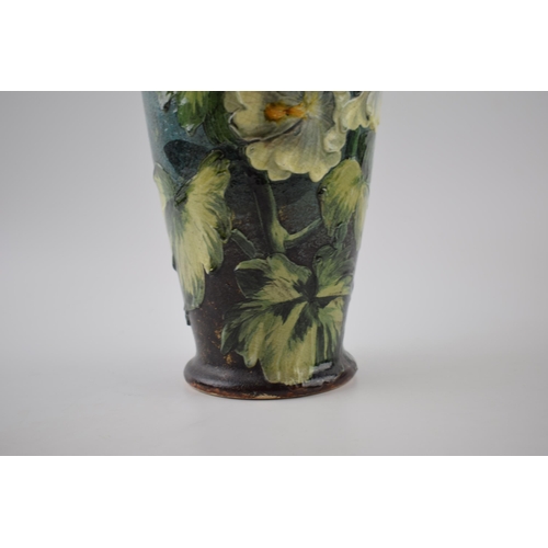 151 - Large Doulton Impasto vase with relief mold flowers (af), 42cm tall.